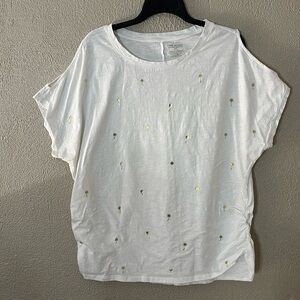 Women’s Plus Lane Bryant Ruched Side Tee 18/20 White Gold Palm Tree Summer